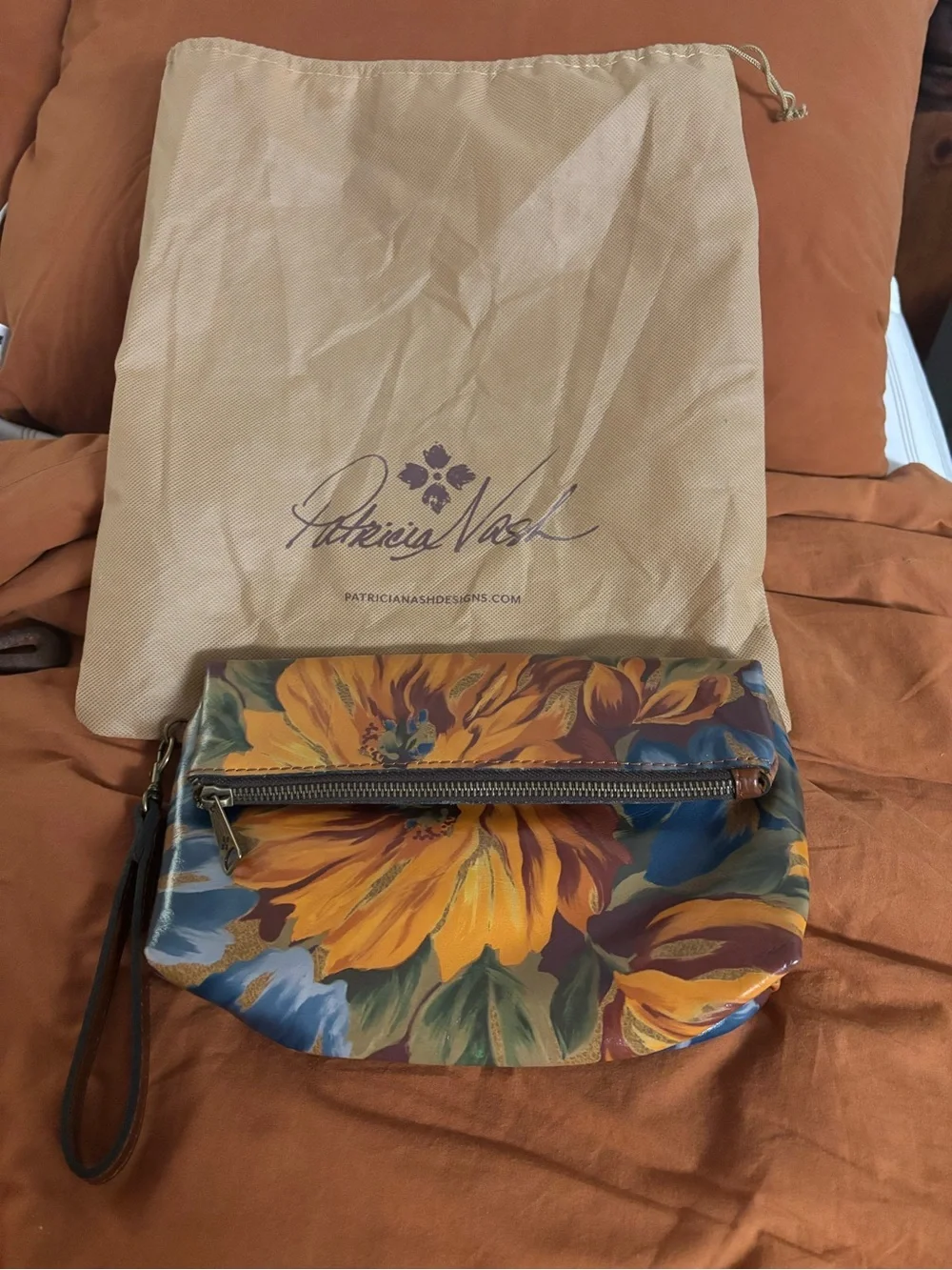 Patricia Nash Yellow Multi Floral Leather Wristlet Clutch